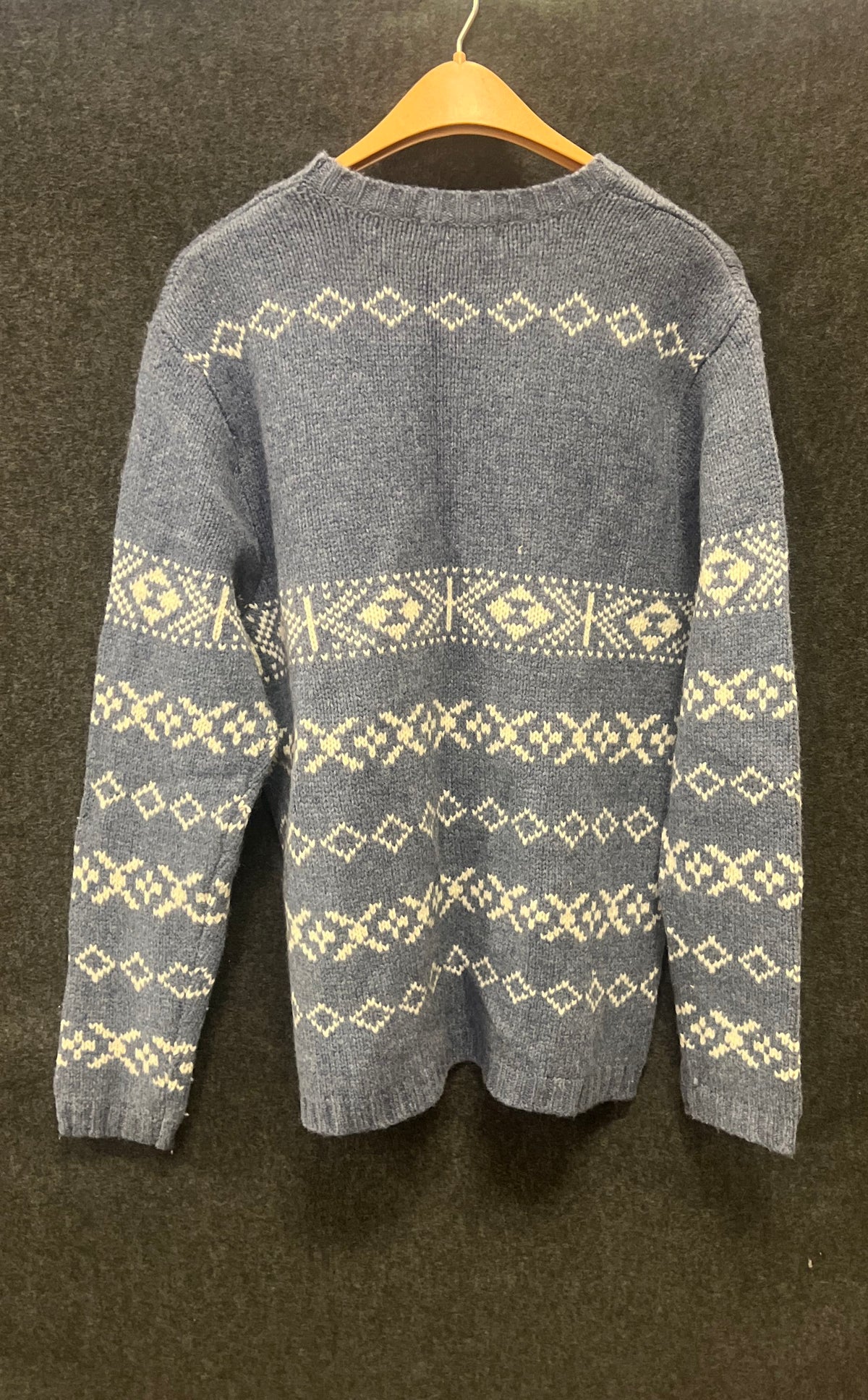 Vintage 90s Old Navy Kids Blue Lambswool Polar Bear Fair Isle Sweater Sz L
