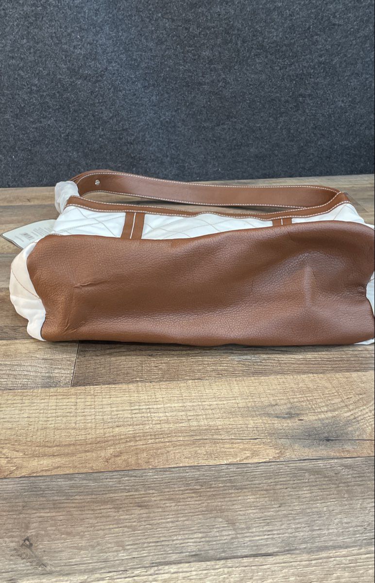 Realities White Quilted Shoulder Bag Tan Trim Tote Purse NWT