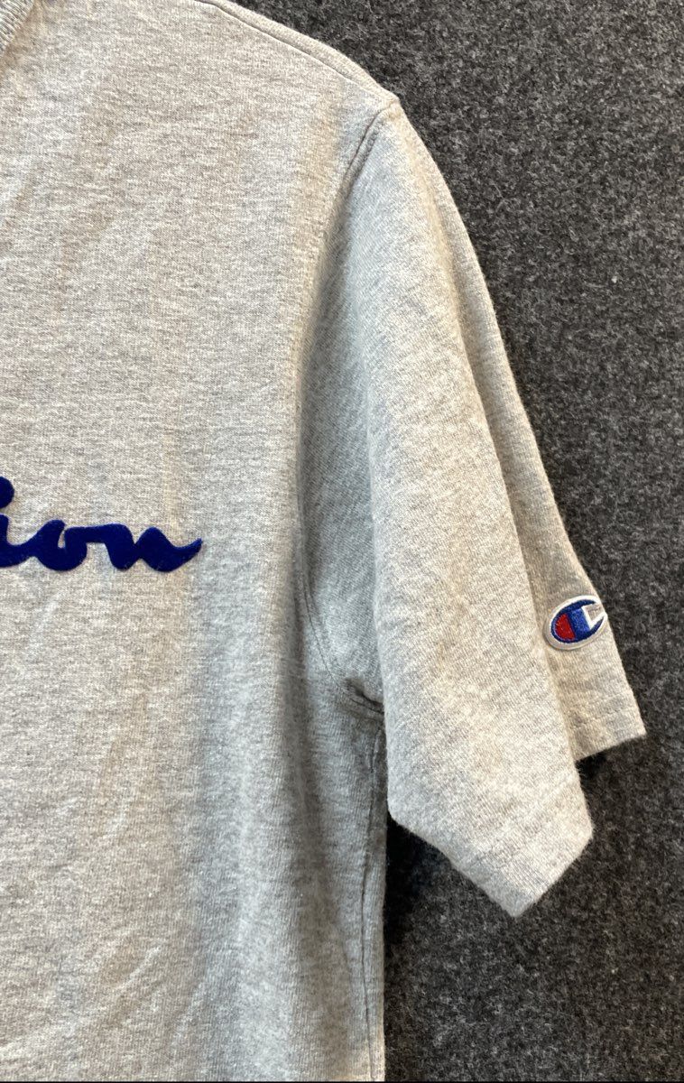 Champion Grey Flocked Velvet Logo Graphic T-Shirt Sz S