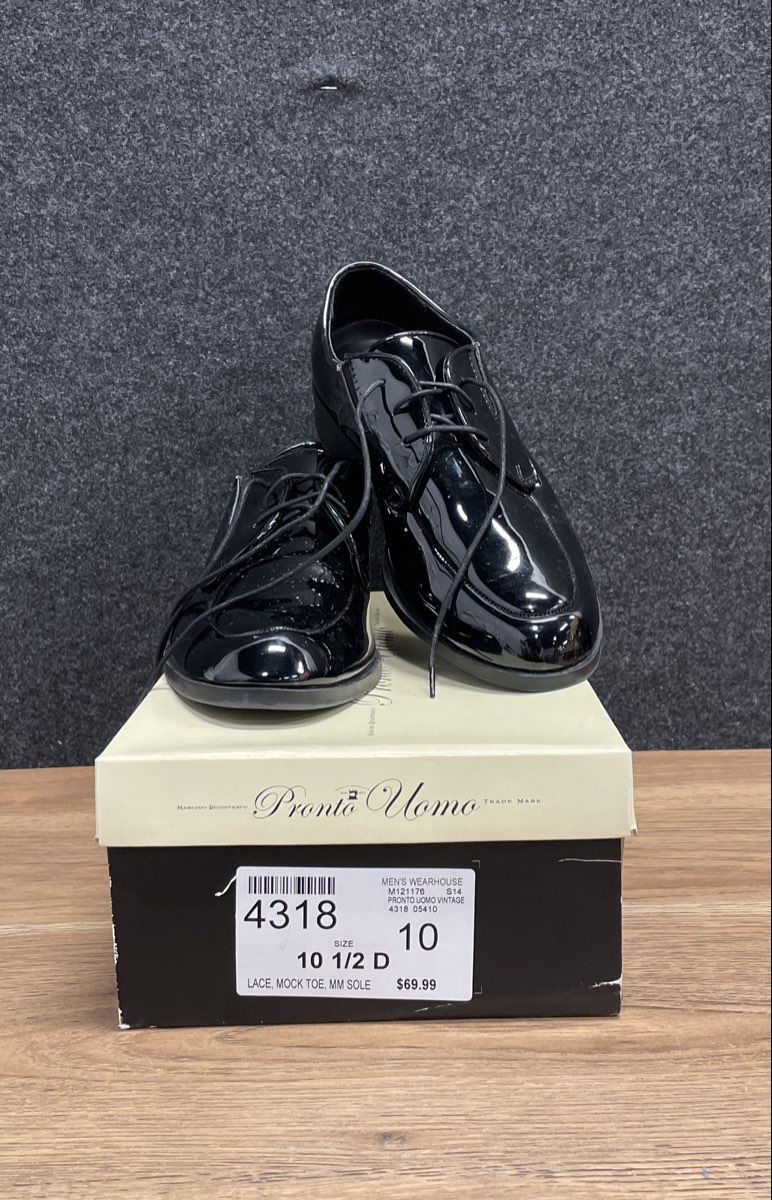 Pronto Uomo Black Patent Leather Mock Toe Derby Shoes Size 10.5 D