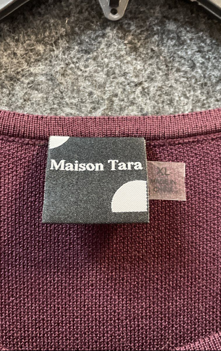 Maison Tara Women's Burgundy Patterned Long Sleeve Empire Waist Dress Sz XL