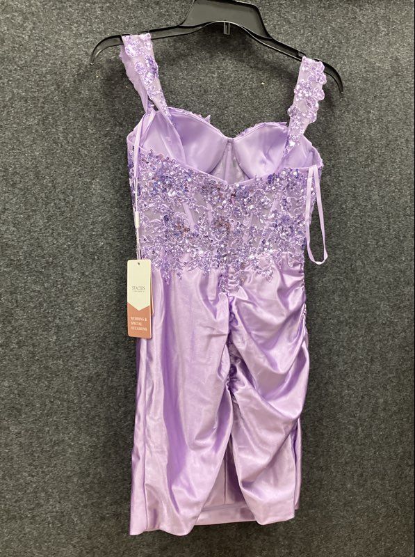 Stacees Women's Lilac Sequin Lace Corset Ruched Mini Dress NWT Sz 0