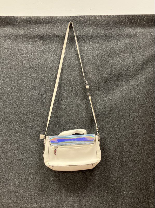 White Holographic Iridescent Crossbody Bag Faux Leather Silver Hardware Small