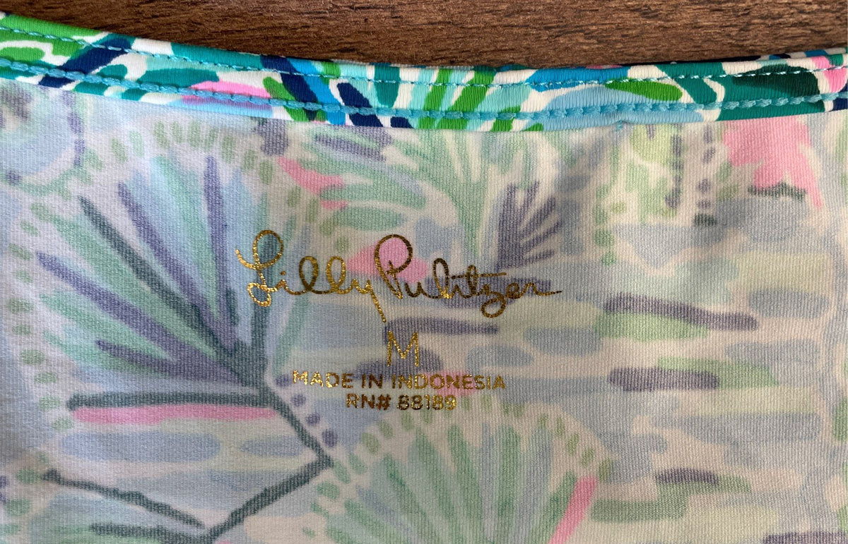 Lilly Pulitzer Women's Lightweight Tropical Leaf Print V-Neck Dress Sz M