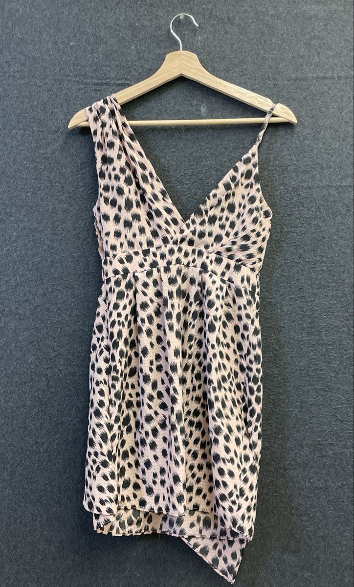 BCBGeneration Women's Pink Black Metallic Animal Print Wrap Dress Sz 0