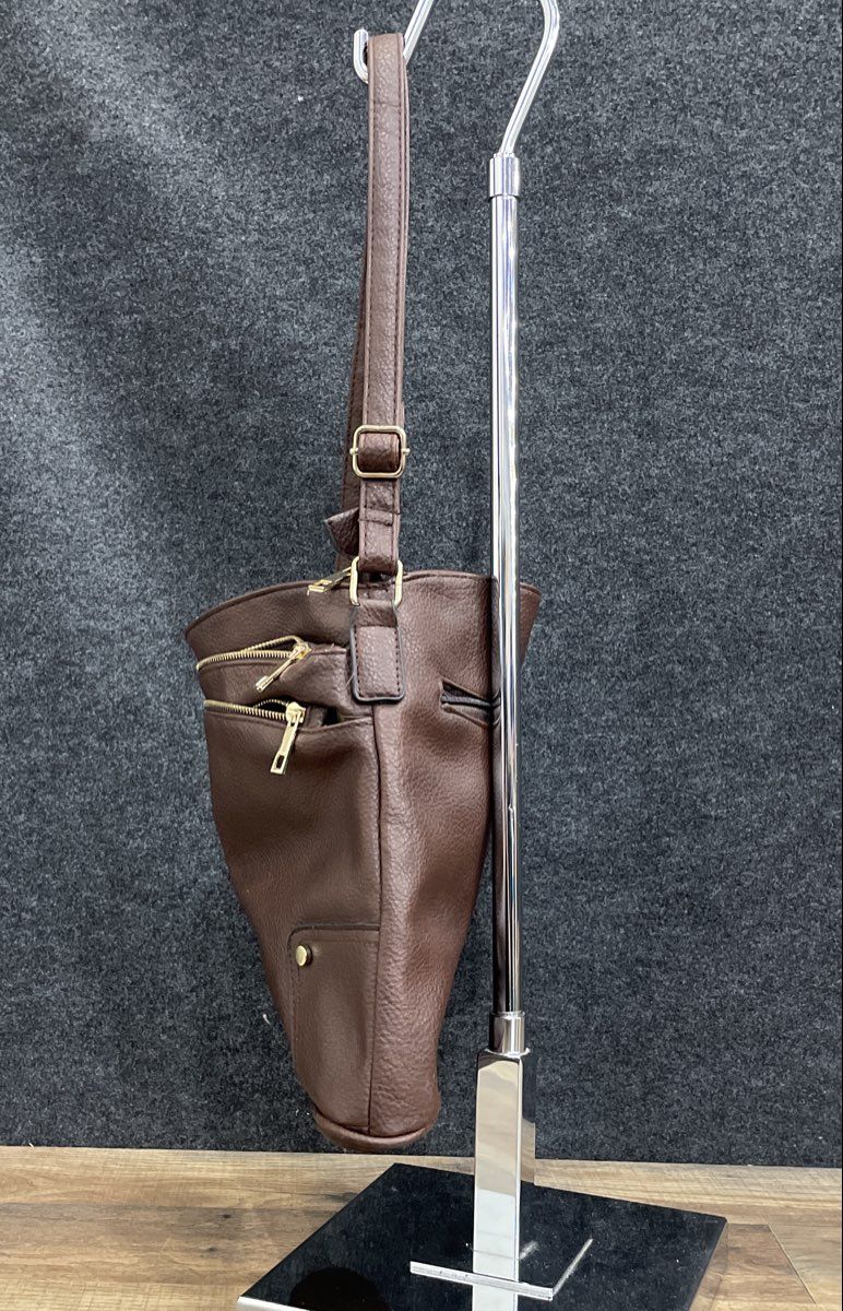 Unbranded Brown Pebbled Leather Multi-Zip Crossbody Shoulder Bag Gold Hardware