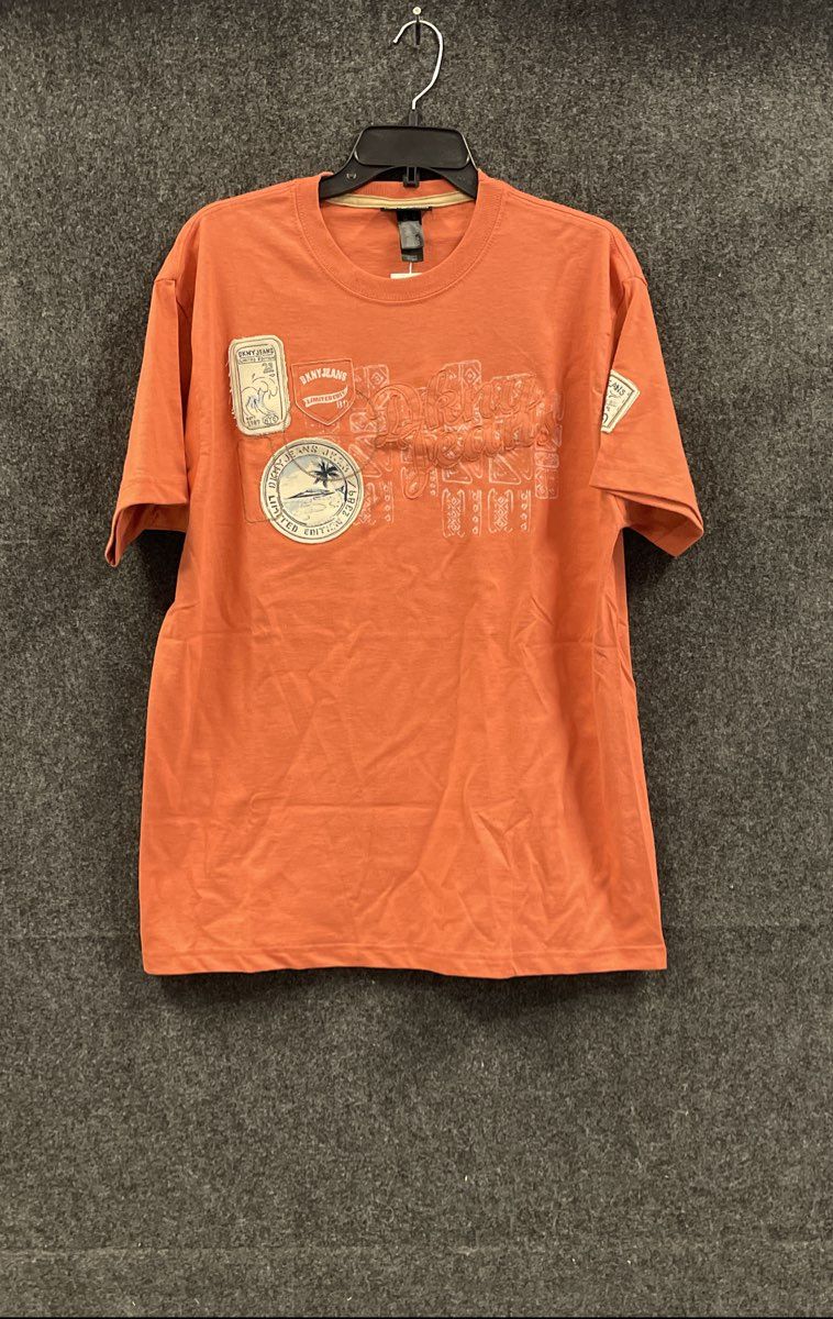 DKNY Jeans Men's Orange T-shirt Graphic Patches Limited Edition NWT XL