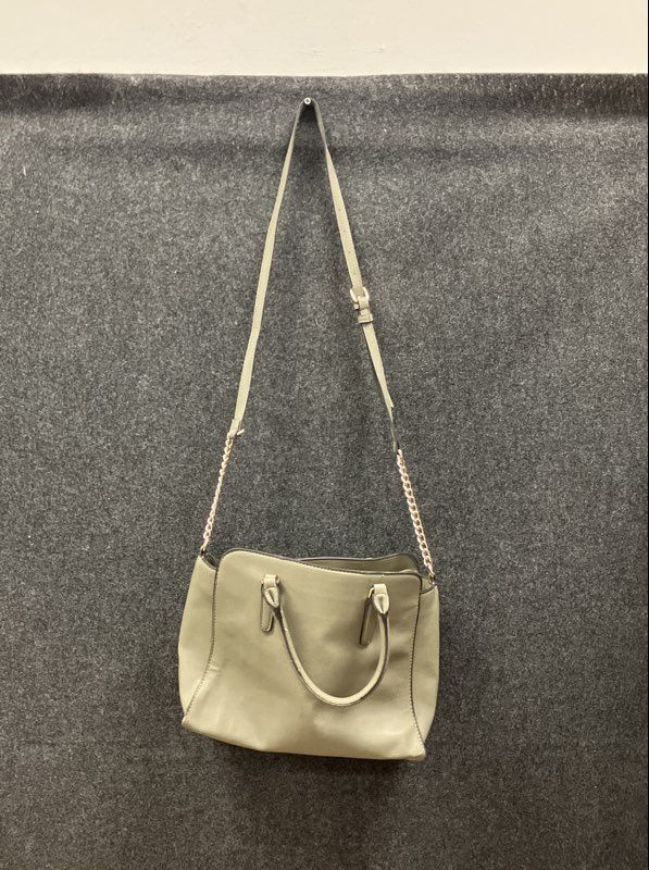 Nine West Sage Green Pebbled Faux Leather Satchel Shoulder Bag Gold Chain