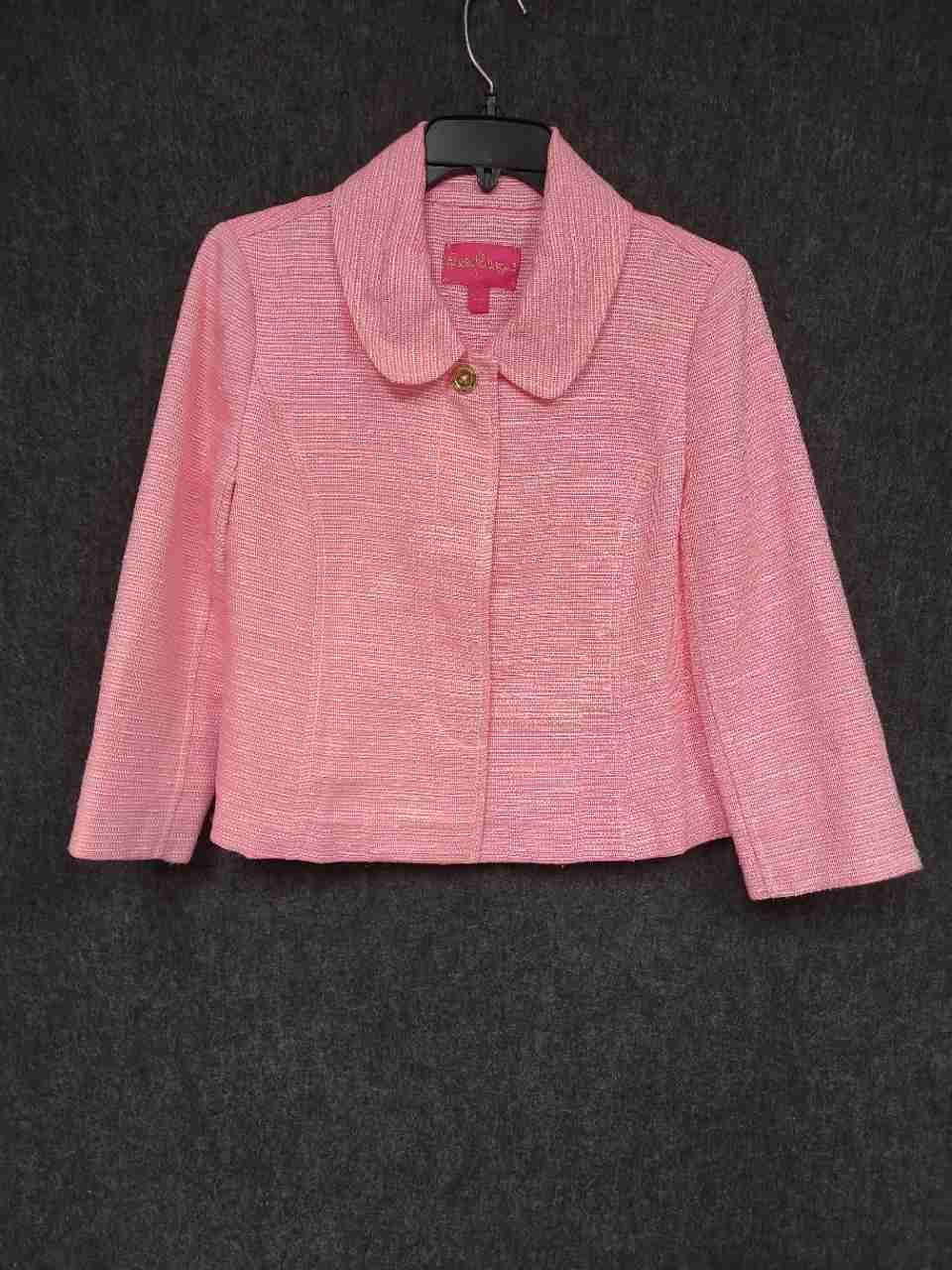 Lilly Pulitzer Women's Pink Cropped Tweed Peter Pan Collar Jacket Sz 6