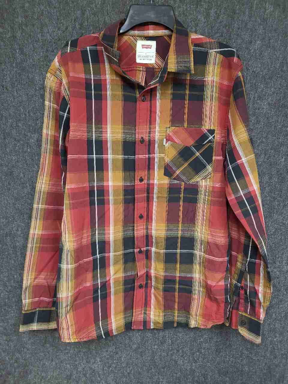 Levi's Men's Plaid Long Sleeve Button Up Shirt Red Orange Yellow Sz L
