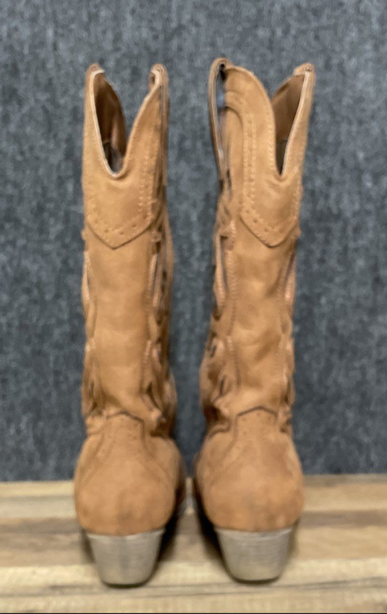 Academy Tan Faux Suede Embroidered Western Cowboy Boots Women's Size 9.5 B