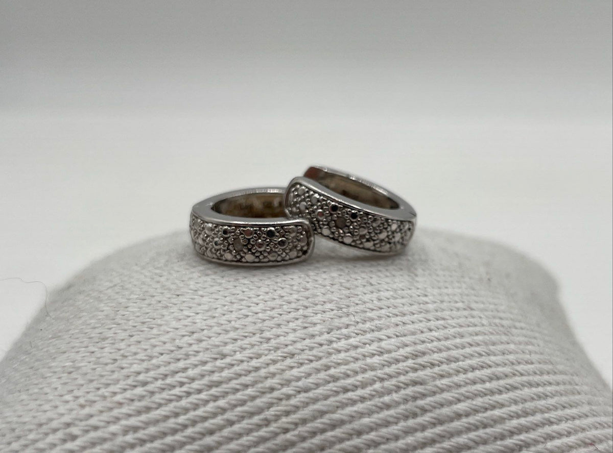 925 Sterling Silver Diamond Accent Huggie Hoop Earrings 4.5g