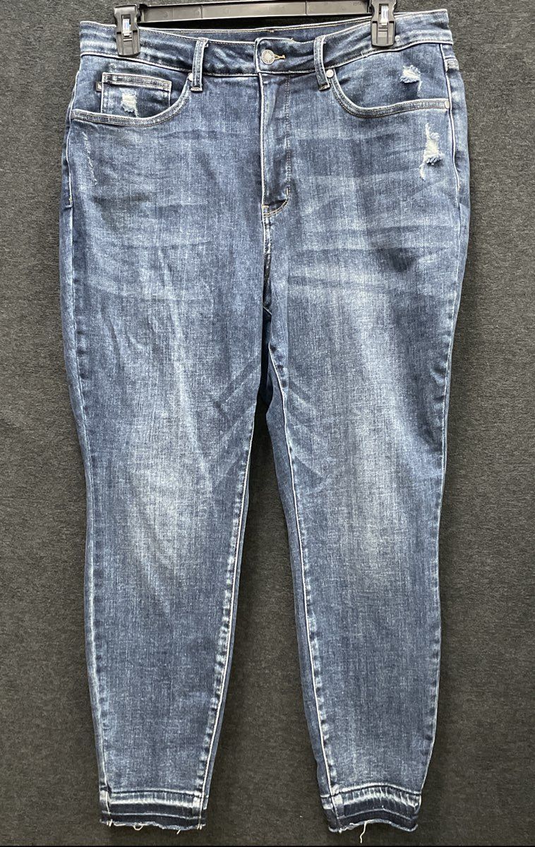 Judy Blue Women's High Rise Skinny Fit Distressed Raw Hem Jeans Sz 18W