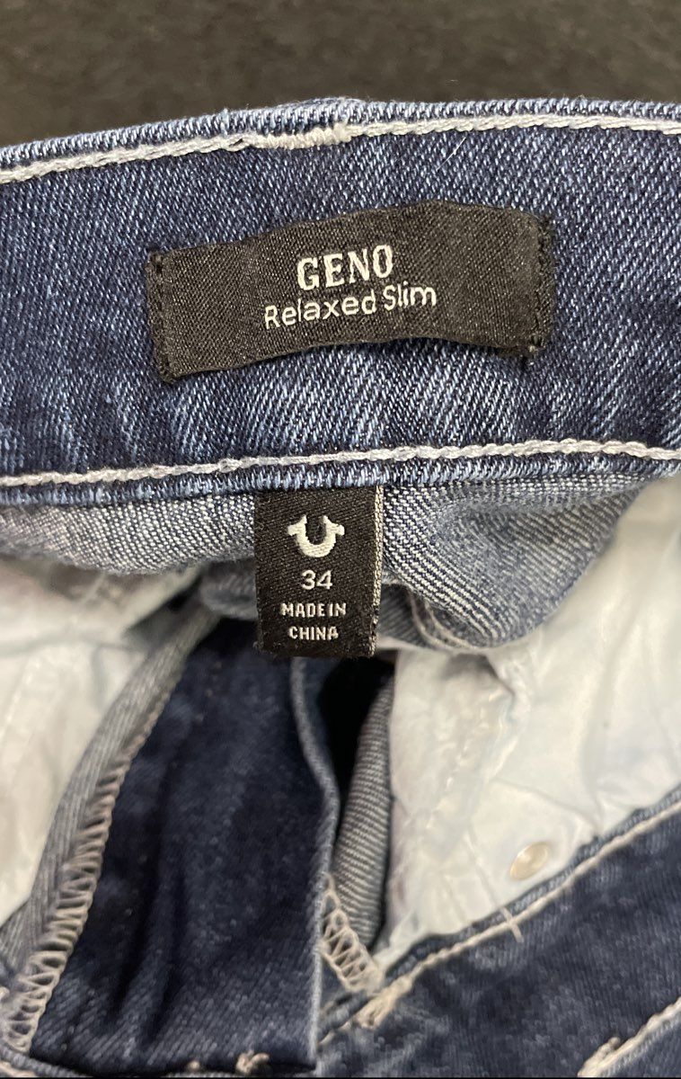 True Religion Men's Geno Relaxed Slim Jeans Blue Flap Pocket Size 34