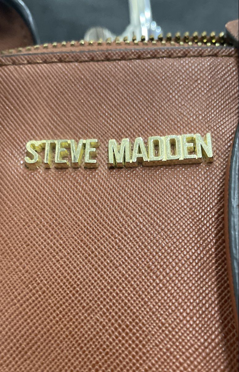 Steve Madden Brown Leather Mini Dome Satchel Handbag Gold Hardware