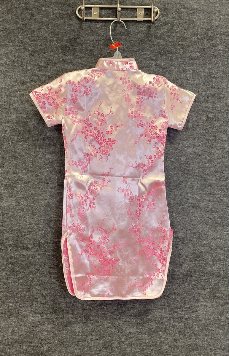 Girls Pink Floral Satin Qipao Cheongsam Dress Lot of 2 Sz 14 & XS