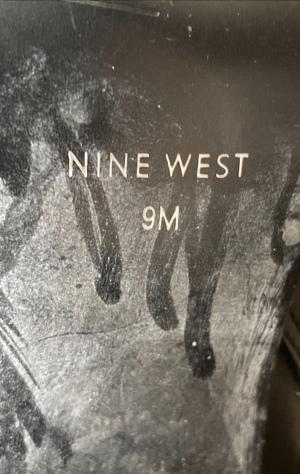Nine West Black Leather Square Toe Knee High Heeled Boots Size 9 M