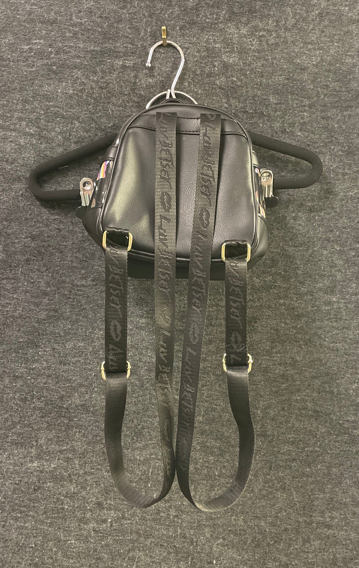 Luv Betsey by Betsey Johnson Black Clear Unicorn Cat Striped Mini Backpack Bag