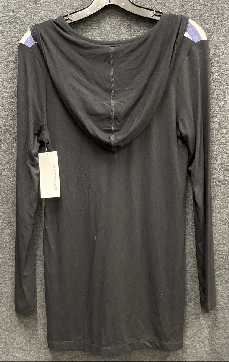 Karen Kane Women's Black Blue Striped Hooded Shirt Long Sleeve Tunic NWT Sz S