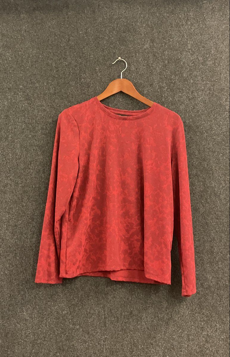 Simply Vera Vera Wang Women's Red Jacquard Textured Knit Long Sleeve Top Sz L