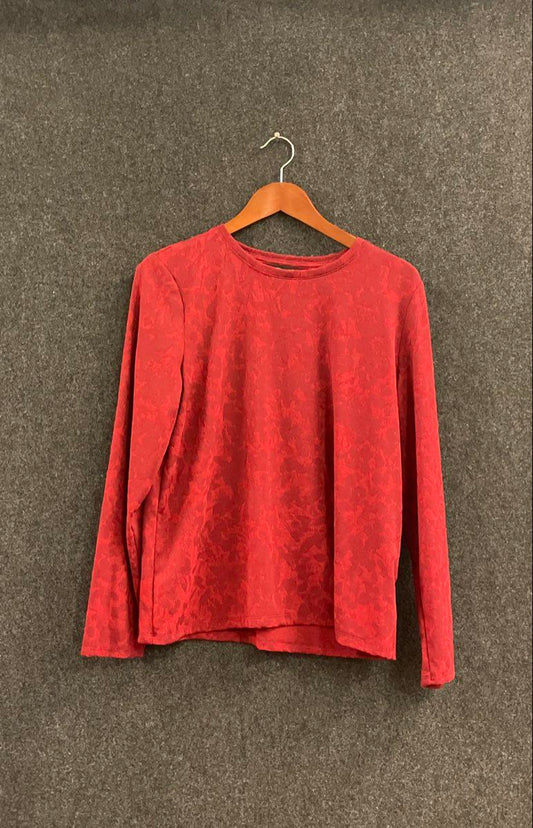 Simply Vera Vera Wang Women's Red Jacquard Textured Knit Long Sleeve Top Sz L