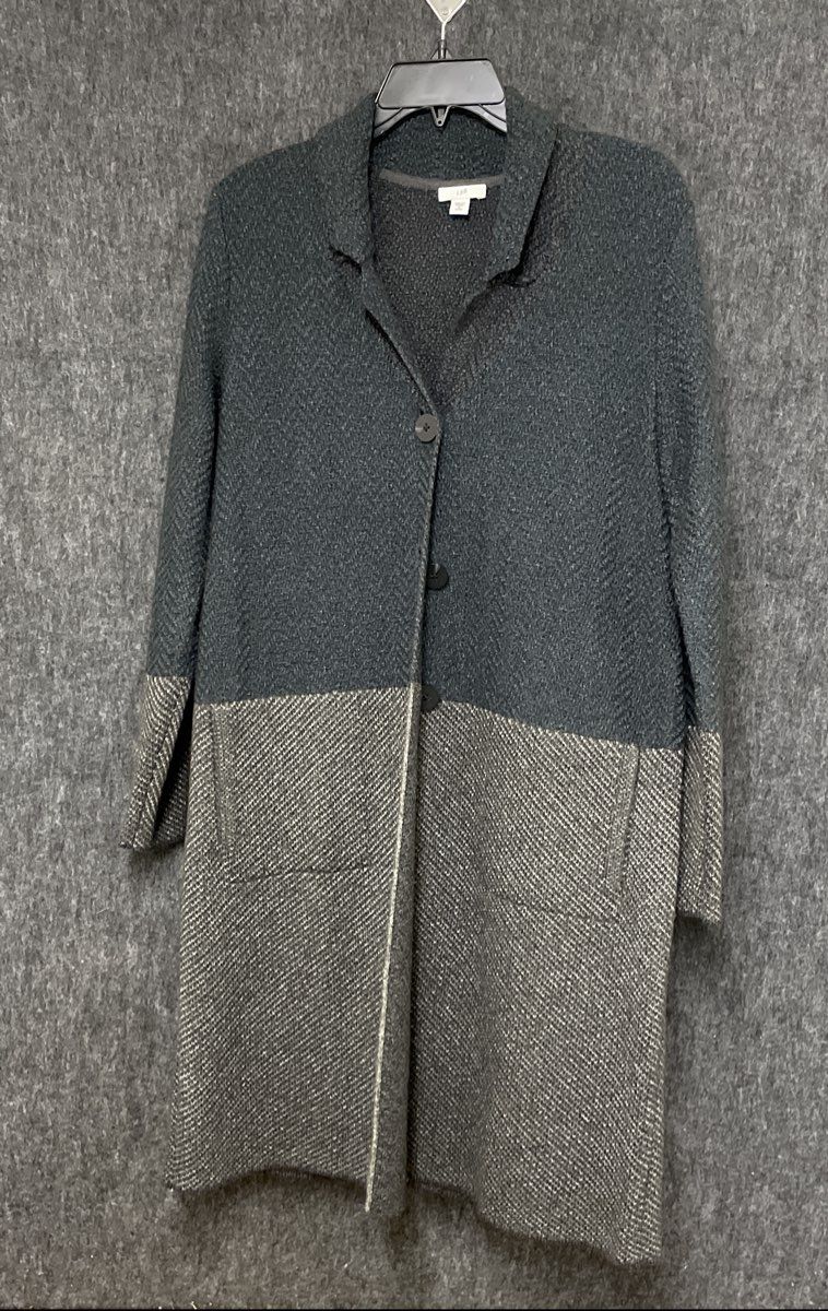J. Jill Women's Gray Colorblocked Long Button Front Sweater Jacket Sz S Petite