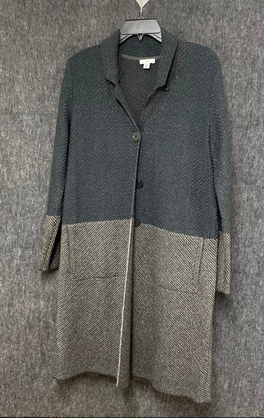 J. Jill Women's Gray Colorblocked Long Button Front Sweater Jacket Sz S Petite