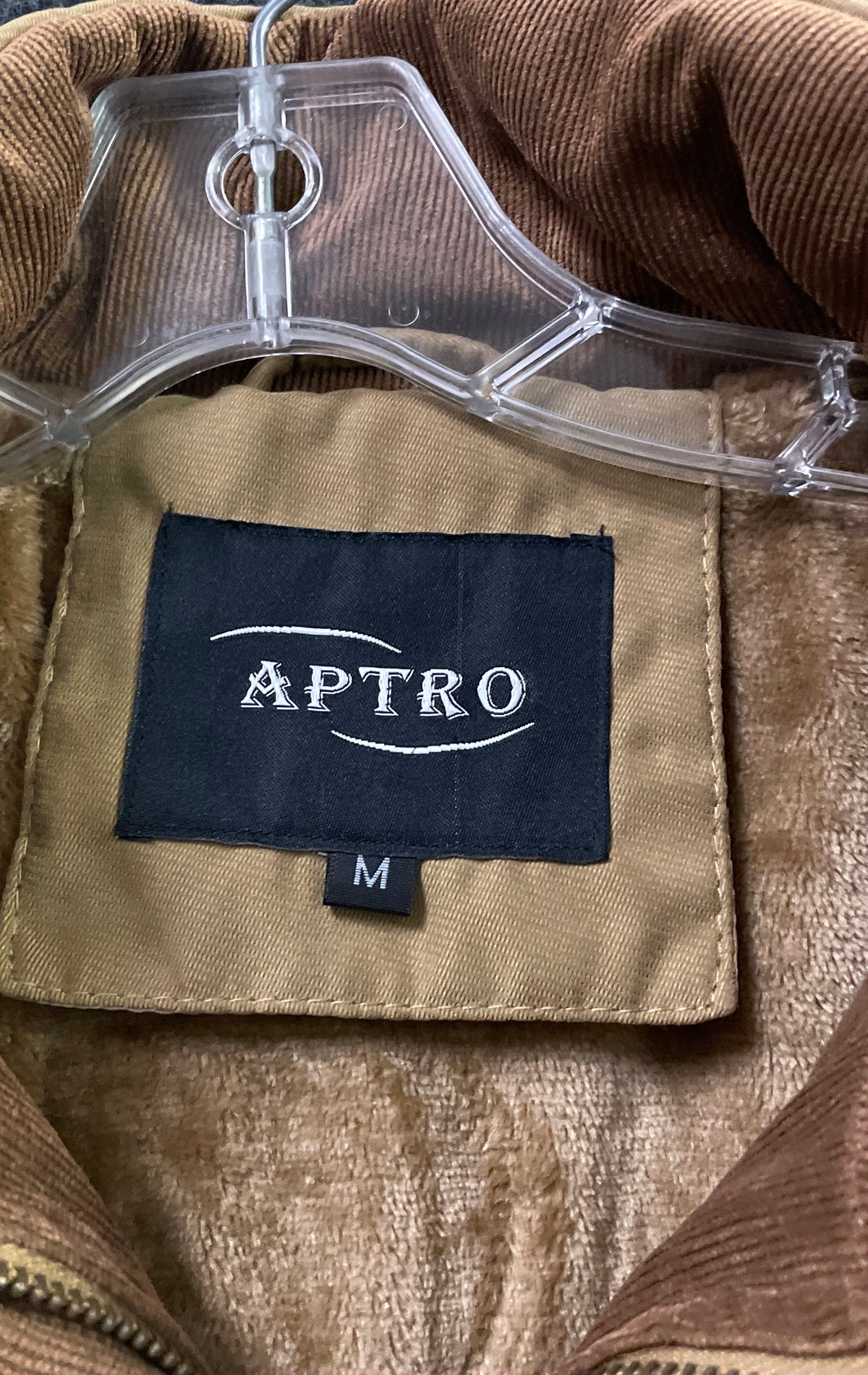 Aptro Men's Tan Hooded Outdoor Fashion Jacket Fleece Lined Multi-Pocket Sz M