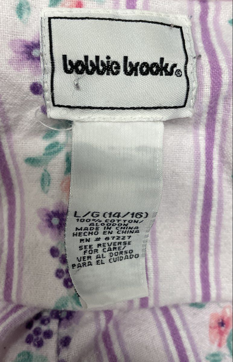 Bobbie Brooks Women's Purple Floral Striped Cotton Zip Front Nightgown L 14/16