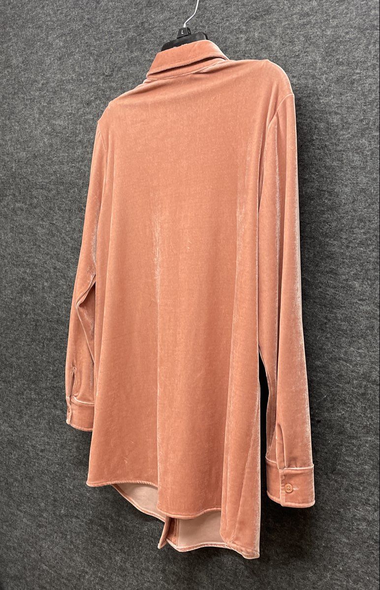 Soft Surroundings Women's Pink Velvet Long Sleeve Tunic Button Down Shirt Sz M