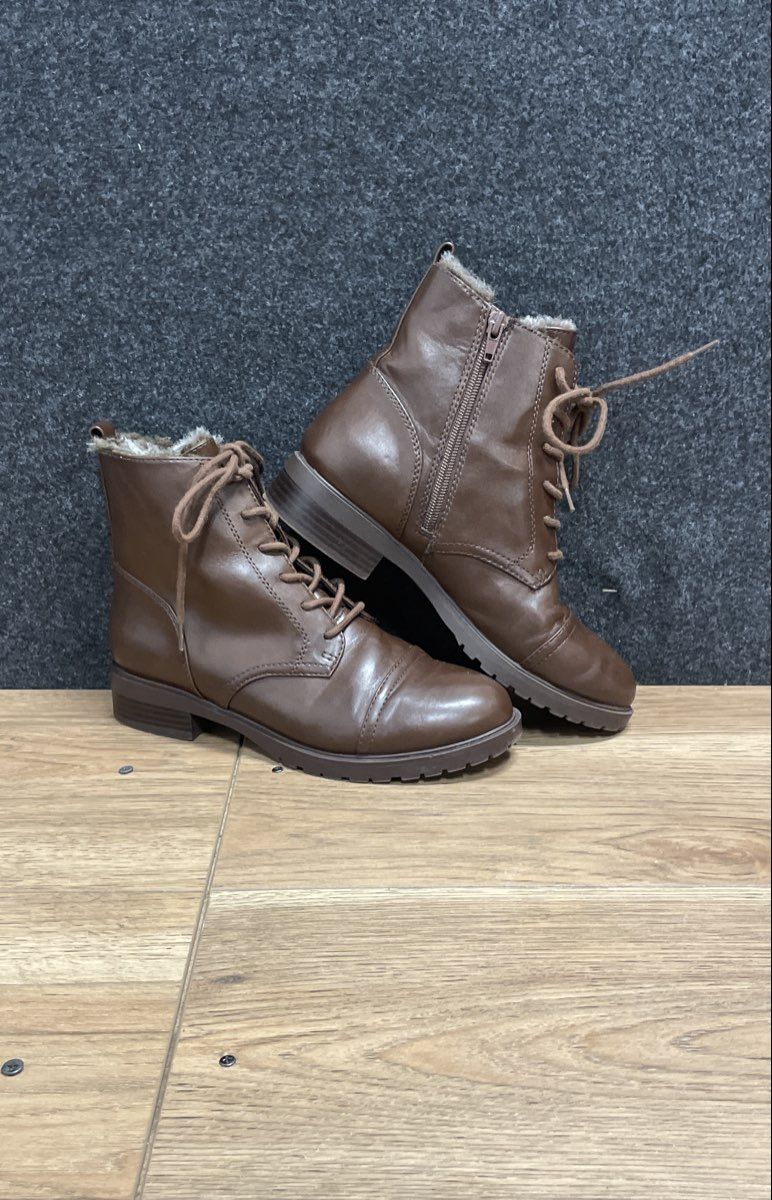 Aldo Brown Faux Fur Lined Lace-Up Side Zip Ankle Boots Women's Size 7