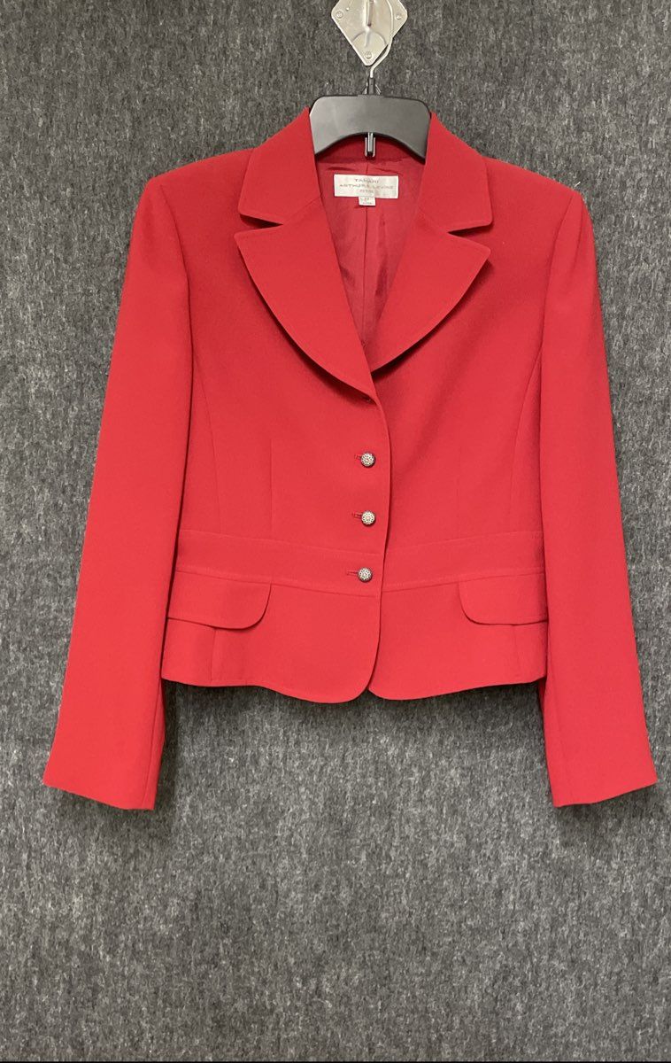 Tahari Arthur S. Levine Women's Red 3-Button Cropped Blazer Petite Sz 8P