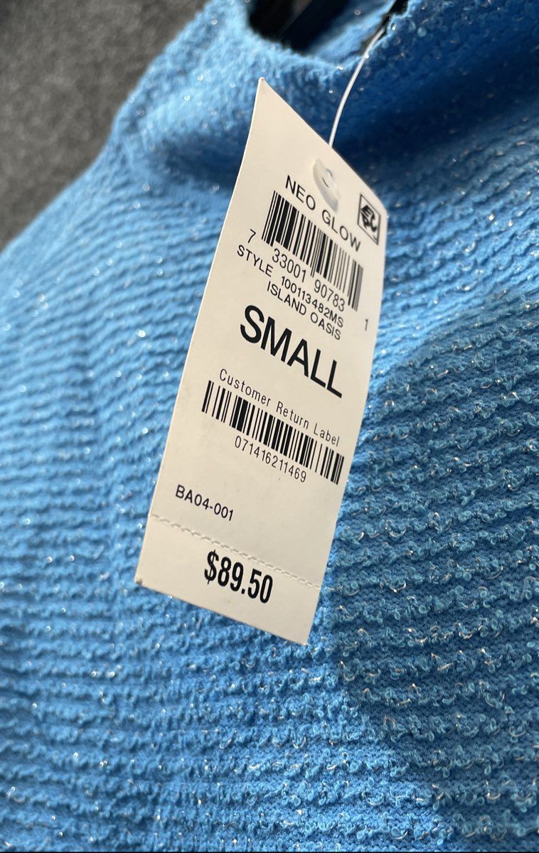 Alfani Women's Blue Neo Glow Metallic Mock Neck Knit Top Sz S NWT