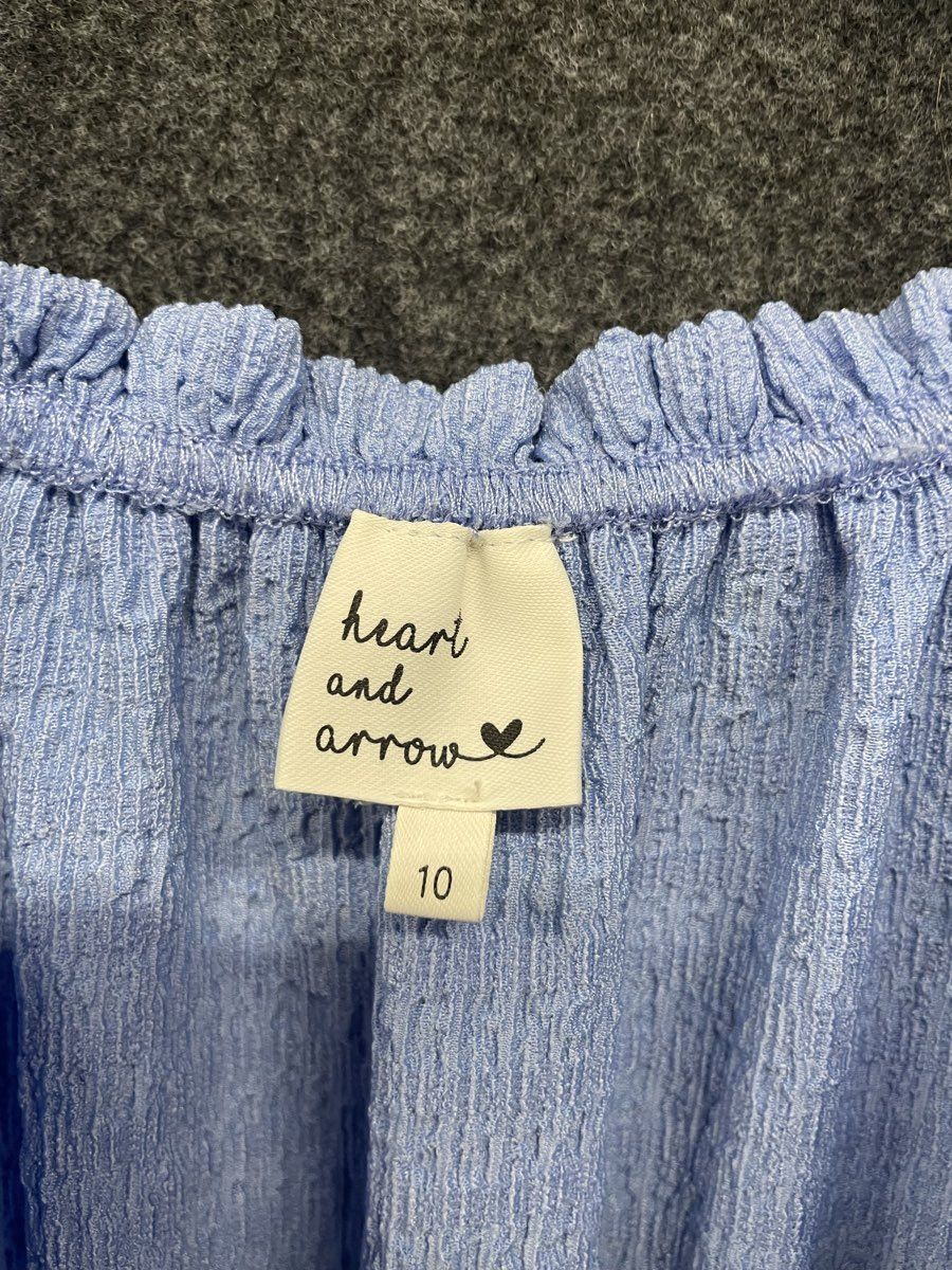 Heart and Arrow Girl's Periwinkle Blue Crinkled Tiered Puff Sleeve Dress Sz 10