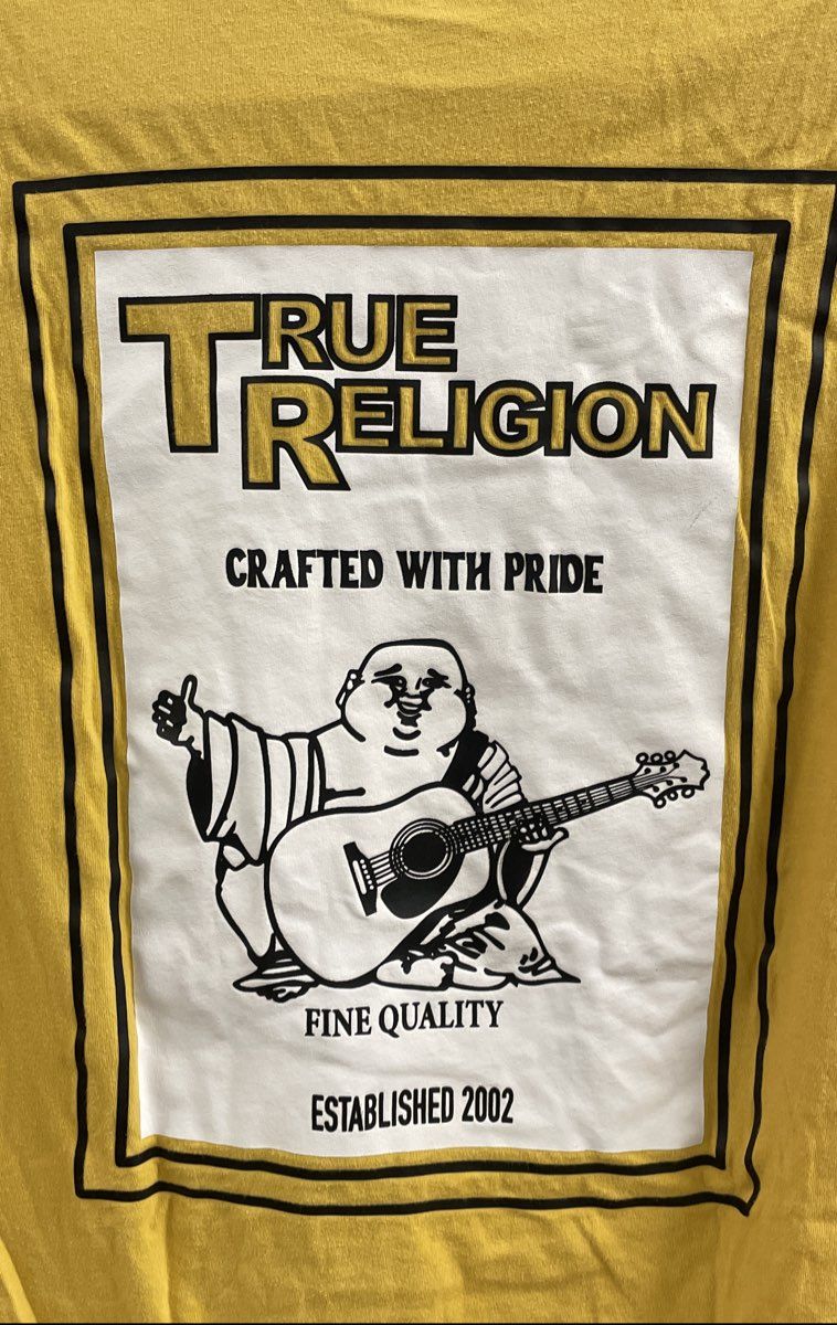 Men's Size 3XL Yellow True Religion Buddha Logo Tshirt