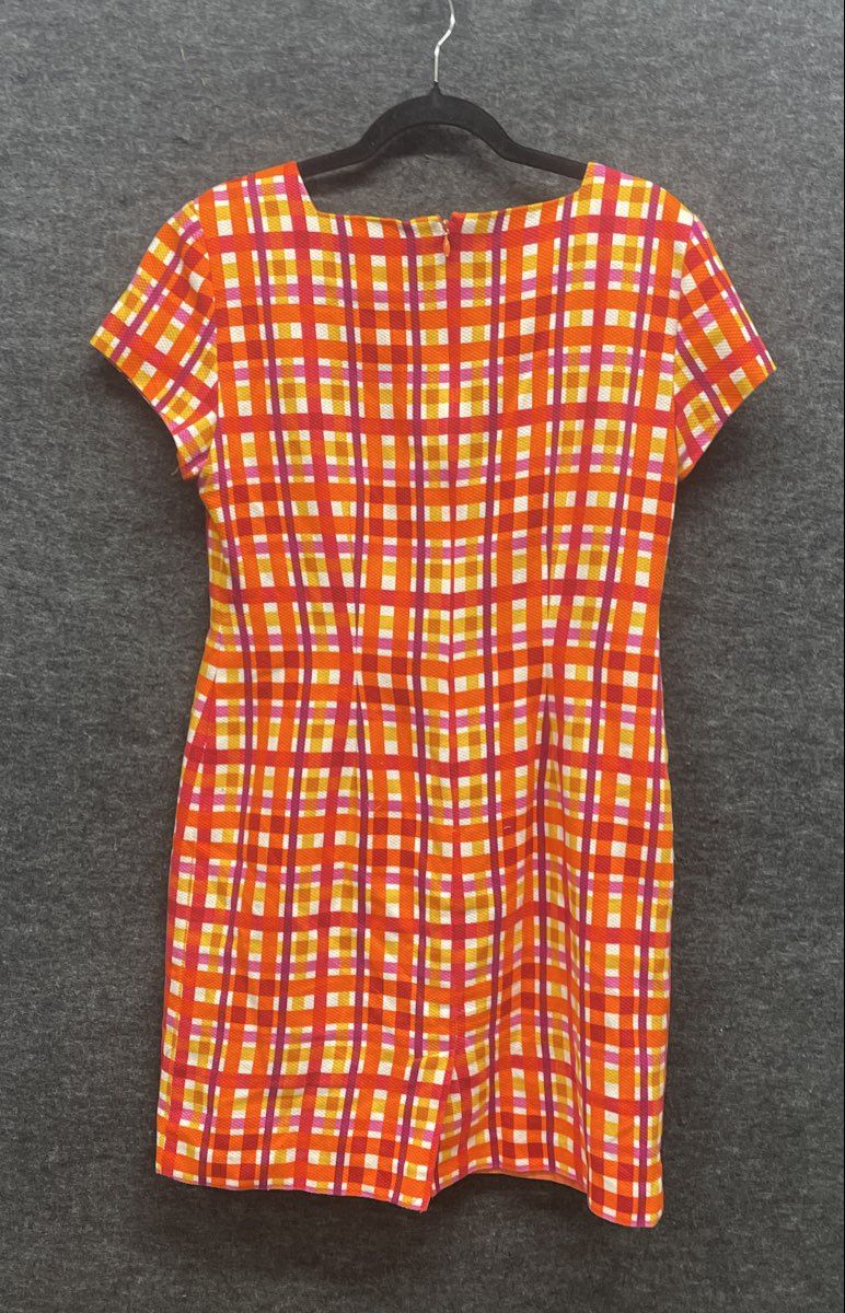 Jessica Howard Women's Vintage 90s Orange Plaid Cotton Sheath Dress Sz 10