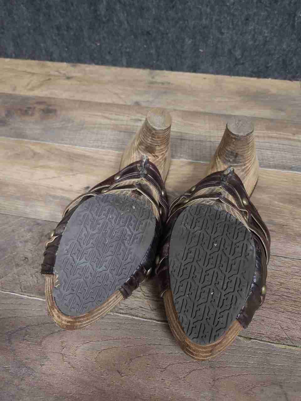 Frye Reese Multi Slide Dark Brown Leather Strappy Heeled Sandals Women's Size 8M