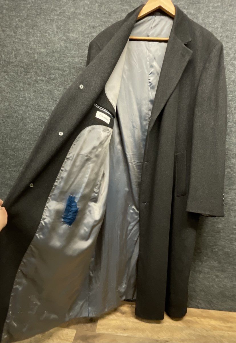 Calvin Klein Men's Vintage Y2K Charcoal Gray Long Wool Overcoat 3-Button