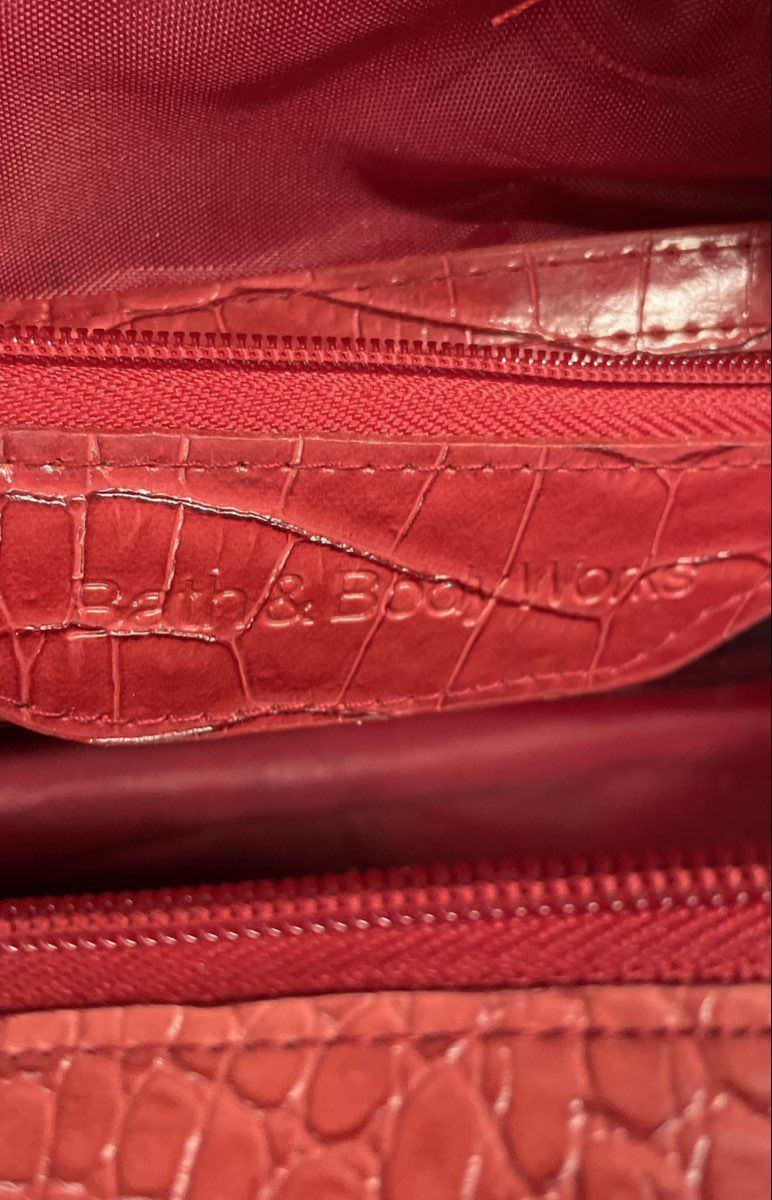 Bath & Body Works Red Croc Embossed Faux Leather Duffel Satchel Bag