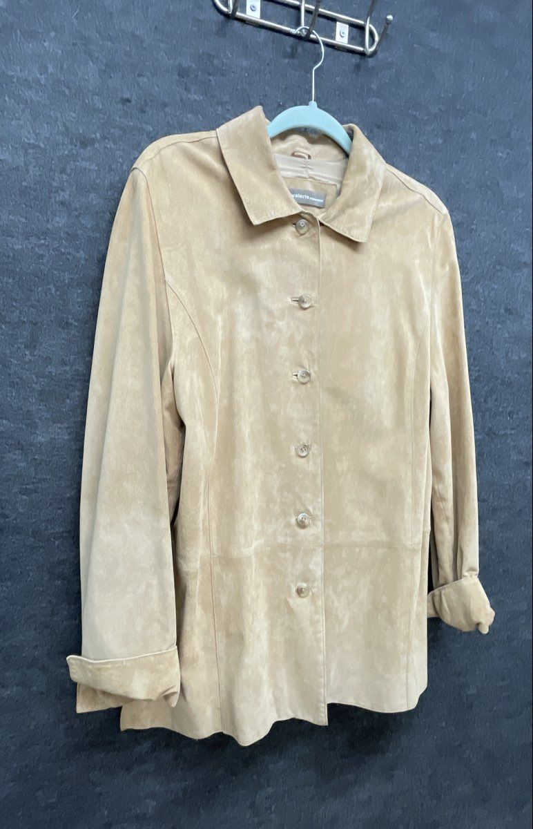 Valerie Separates Women's Tan Suede Leather Button Front Jacket Sz XL