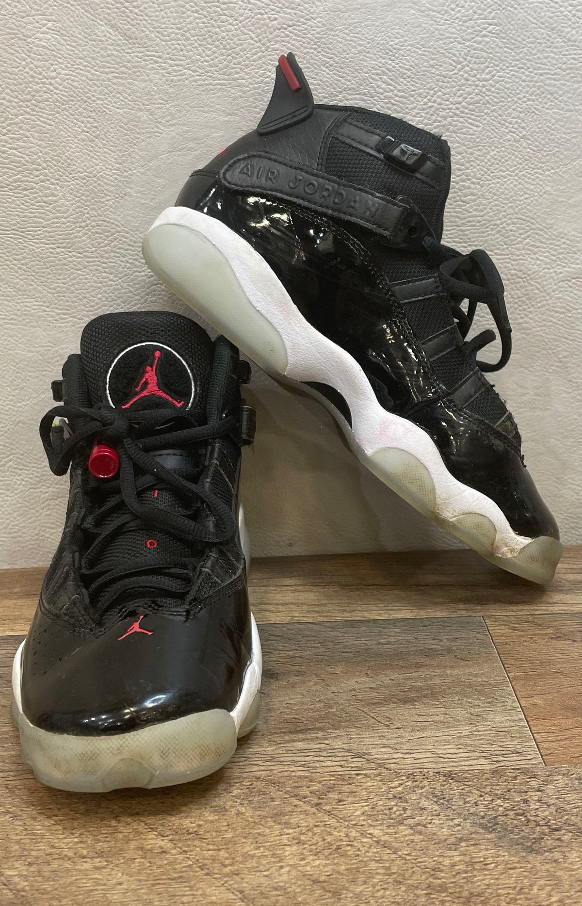 Nike Air Jordan 6 Rings Black White Gym Red GS Basketball Shoes Size 5.5Y