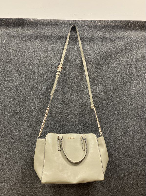 Nine West Sage Green Pebbled Faux Leather Satchel Shoulder Bag Gold Chain