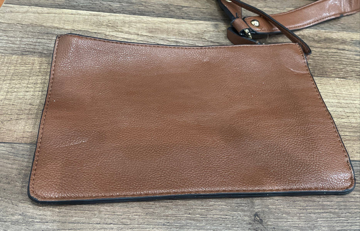 Calvin Klein Brown Pebbled Leather Tote Bag with Removable Pouch Gold Tone