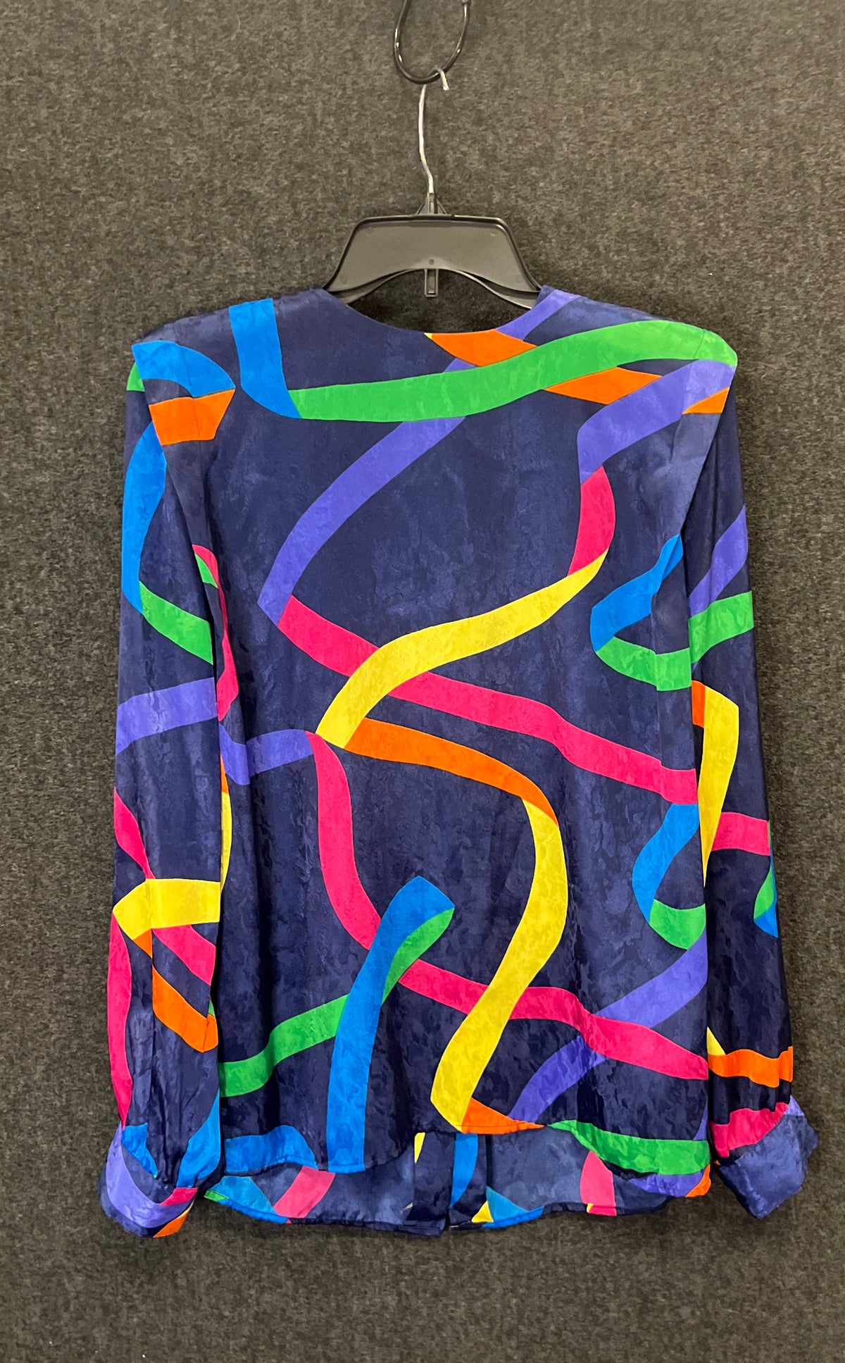Vintage 90s Andre Sauvage Abstract Ribbon Print Blouse Made USA Sz 10