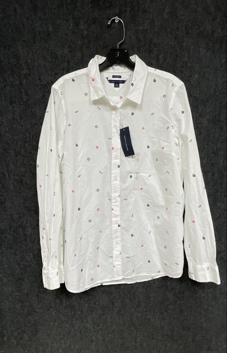Tommy Hilfiger Women's White Nautical Print Relaxed Fit LS Shirt XL NWT