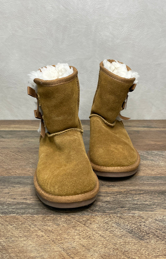 Koolaburra by UGG Victoria Chestnut Suede Double Bow Kids Boots Size 11