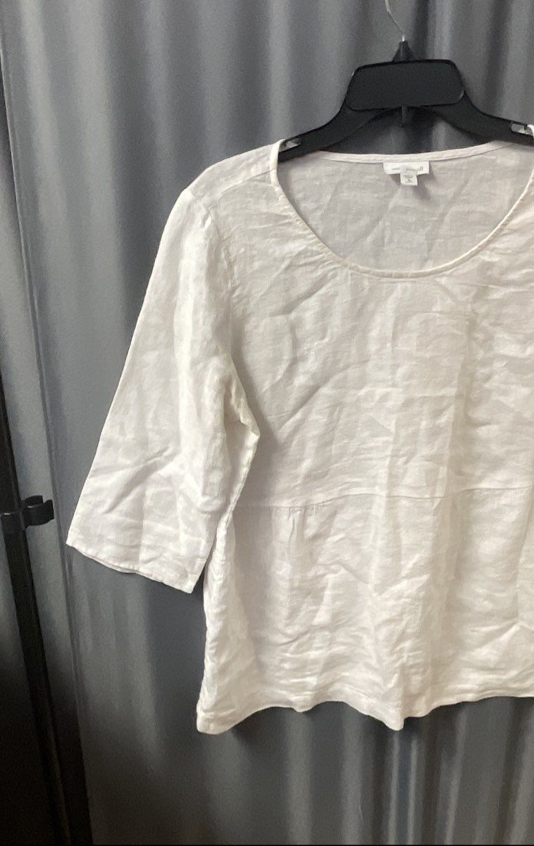 Pure Jill Women's White Linen Blend Scoop Neck 3/4 Sleeve Top Sz Medium Petite