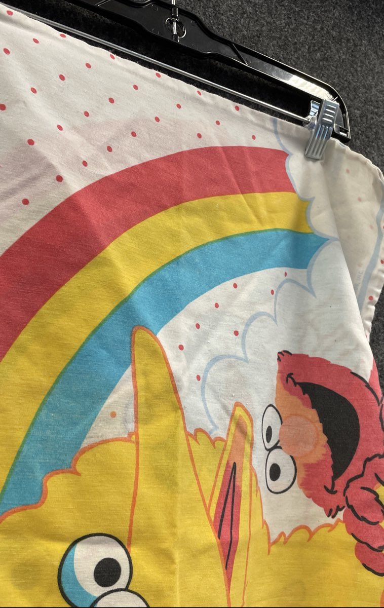 Vintage Sesame Street Pillowcase Big Bird Elmo Cookie Monster Rainbow Polka Dot
