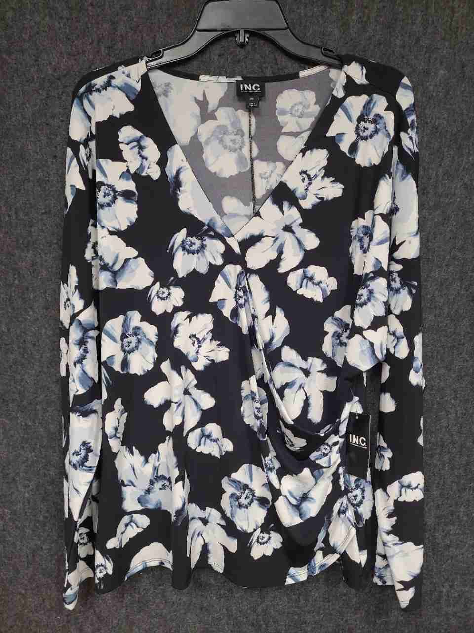 INC International Concepts Women's Floral Wrap Front Long Sleeve Top XXL NWT