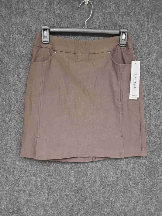 Tribal Women's Petite Coffee Brown Straight Skirt Pockets NWT Size 2P